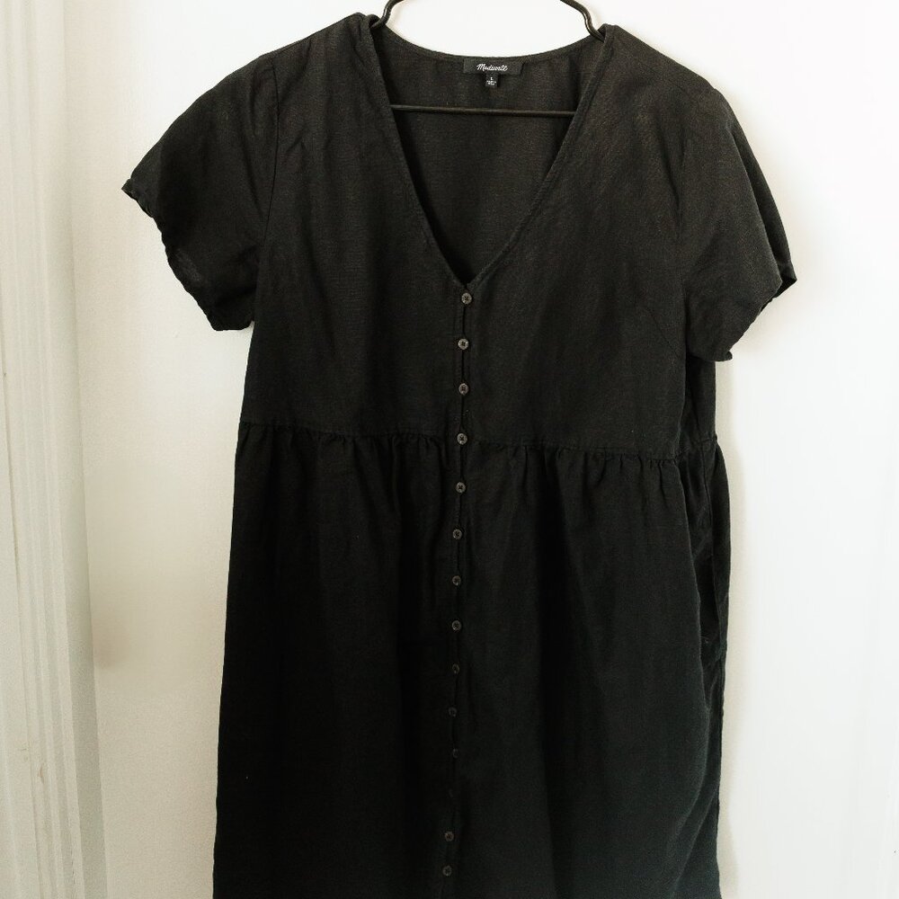 Madewell Black linen button up dress Large